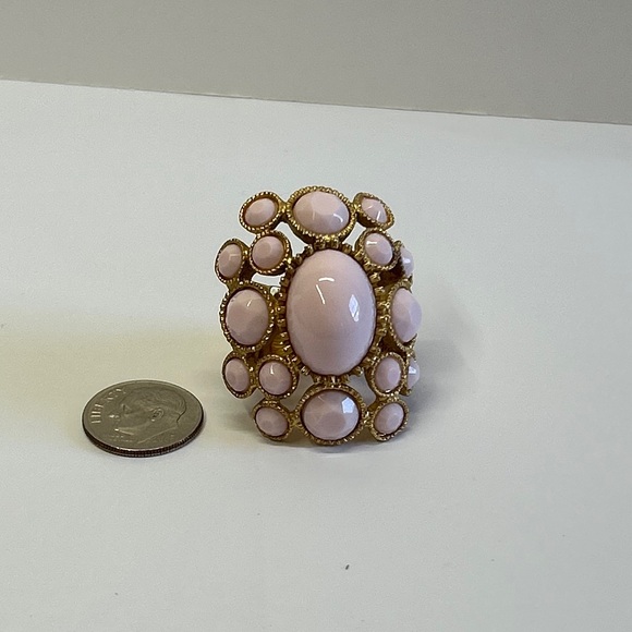 Pink Cabochons Starement Cluster Ring Stretchy Adjustable Gold Tone - Picture 6 of 7